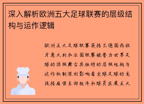 深入解析欧洲五大足球联赛的层级结构与运作逻辑